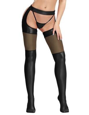 Black Faux Leather Stockings &amp; G String Size 8 - 10