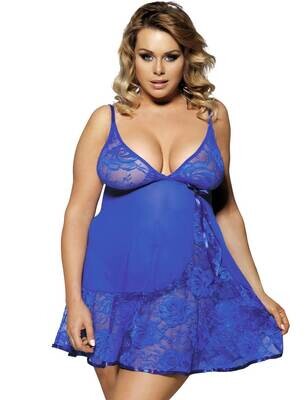 Babydoll Blue Soft Lace with G-string