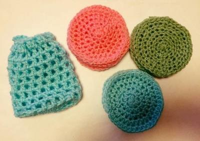 Crochet Face Scrubbies and bag