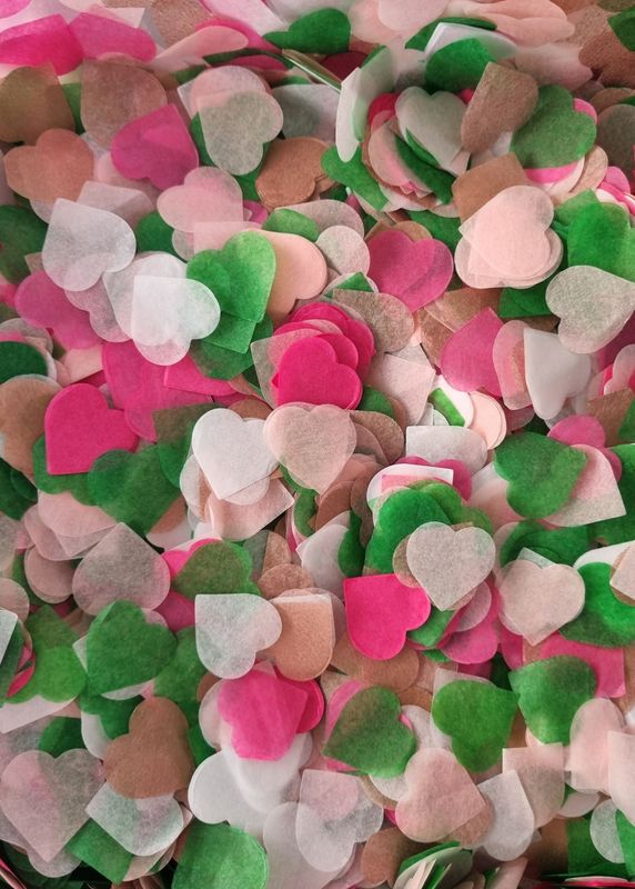 Pick and Mix Heart Confetti in Hot Pink, Forest Green, White, Peach, and Blush Rose Gold