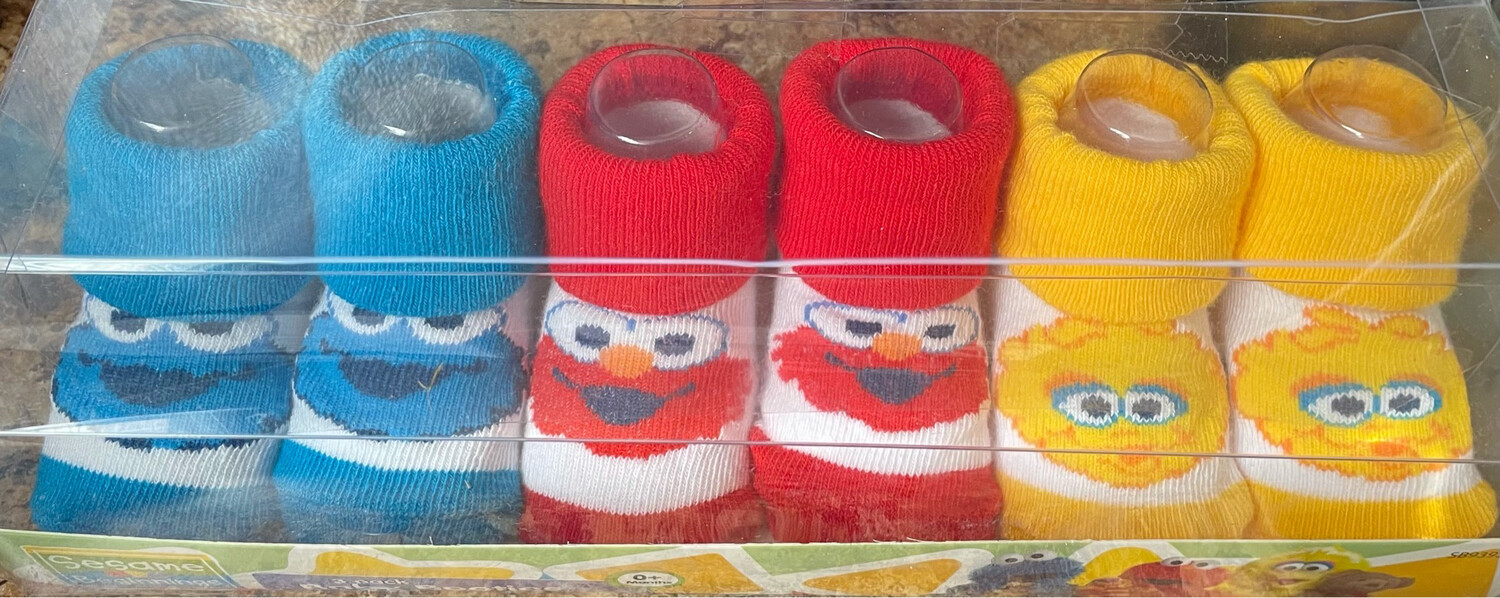 Sesame Street Booty Three Pack Baby Socks With Cookie Monster, Big Bird In Elmo