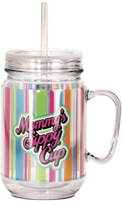  Mommy’s Sippy Cup Mason Jar, Pink Multi Color Stripe