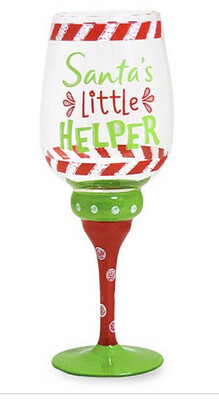 Santas Little Helper Wine Glass
