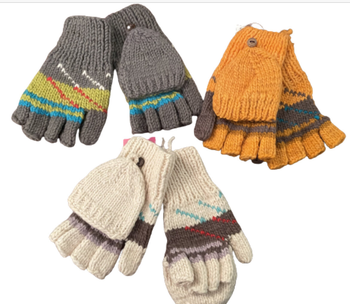 Heavy Knit Fingerless Gloves With Over Flap Mitten