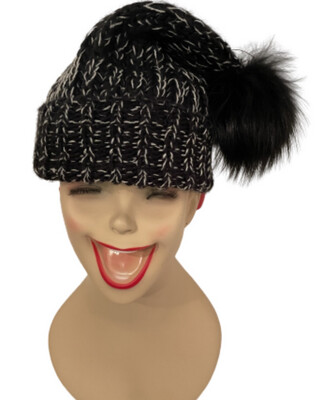 Made In Italy Winter Black With White And Black Pom-Pom