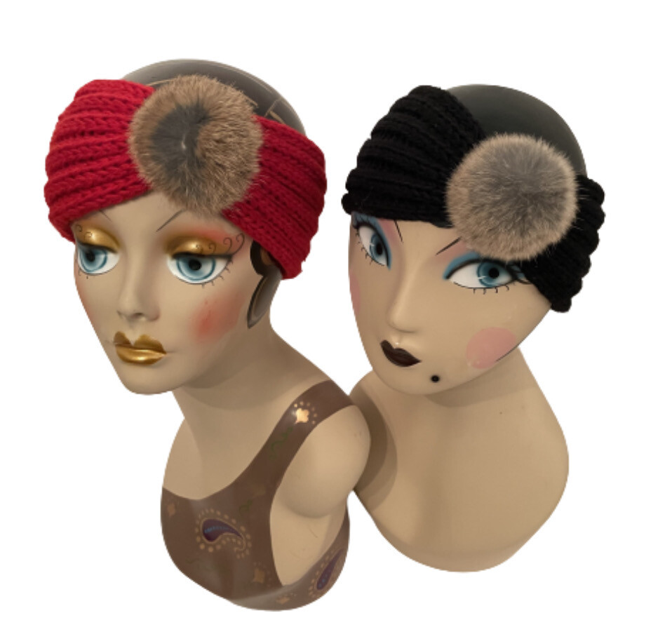 Choose Red Or Black Winter Knit Headband With Pom Pom