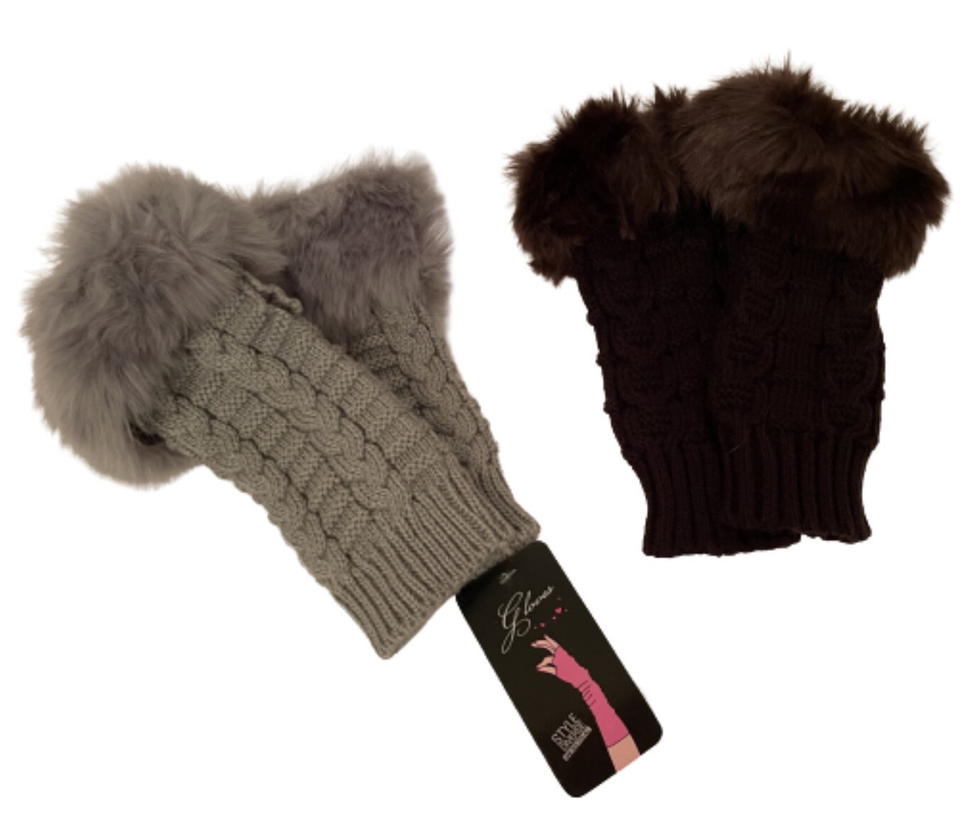 Fingerless Gloves With Fur Choose Brown Or Gray