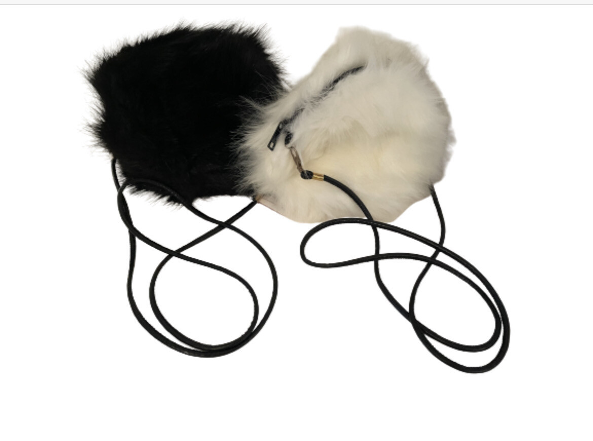 Black Or White Faux Fur Round Zipper Crossbody Bag
