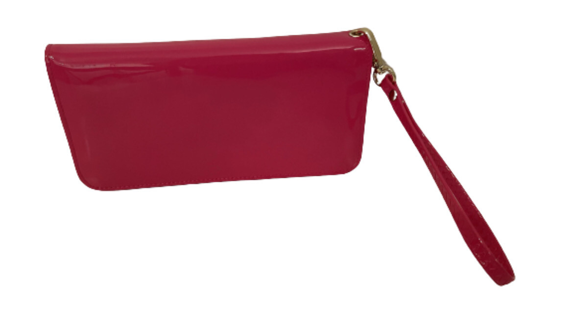 Pink Faux Patent Leather Wallet With Removable Wristlet Strap
