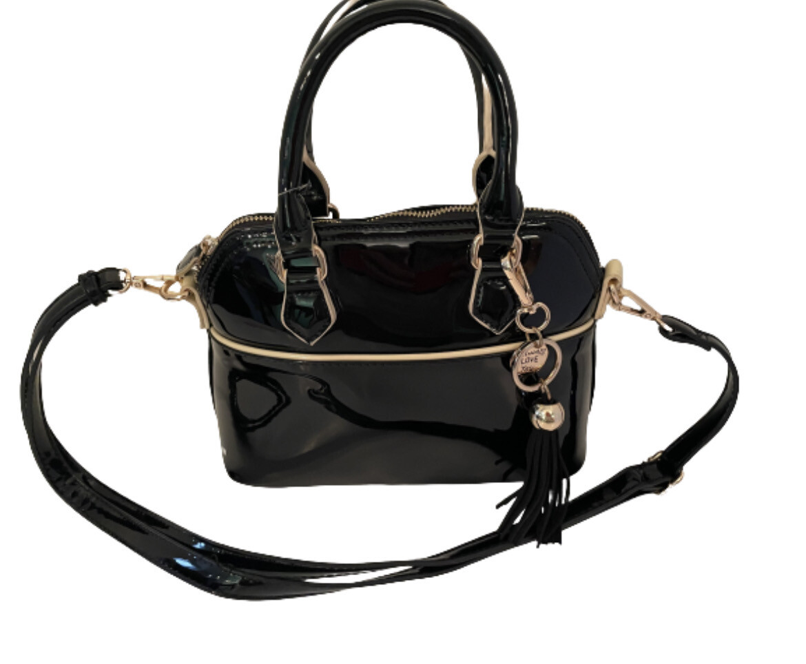 Faux Patent Leather Handled Handbag With Adjustable A Removable A Strap