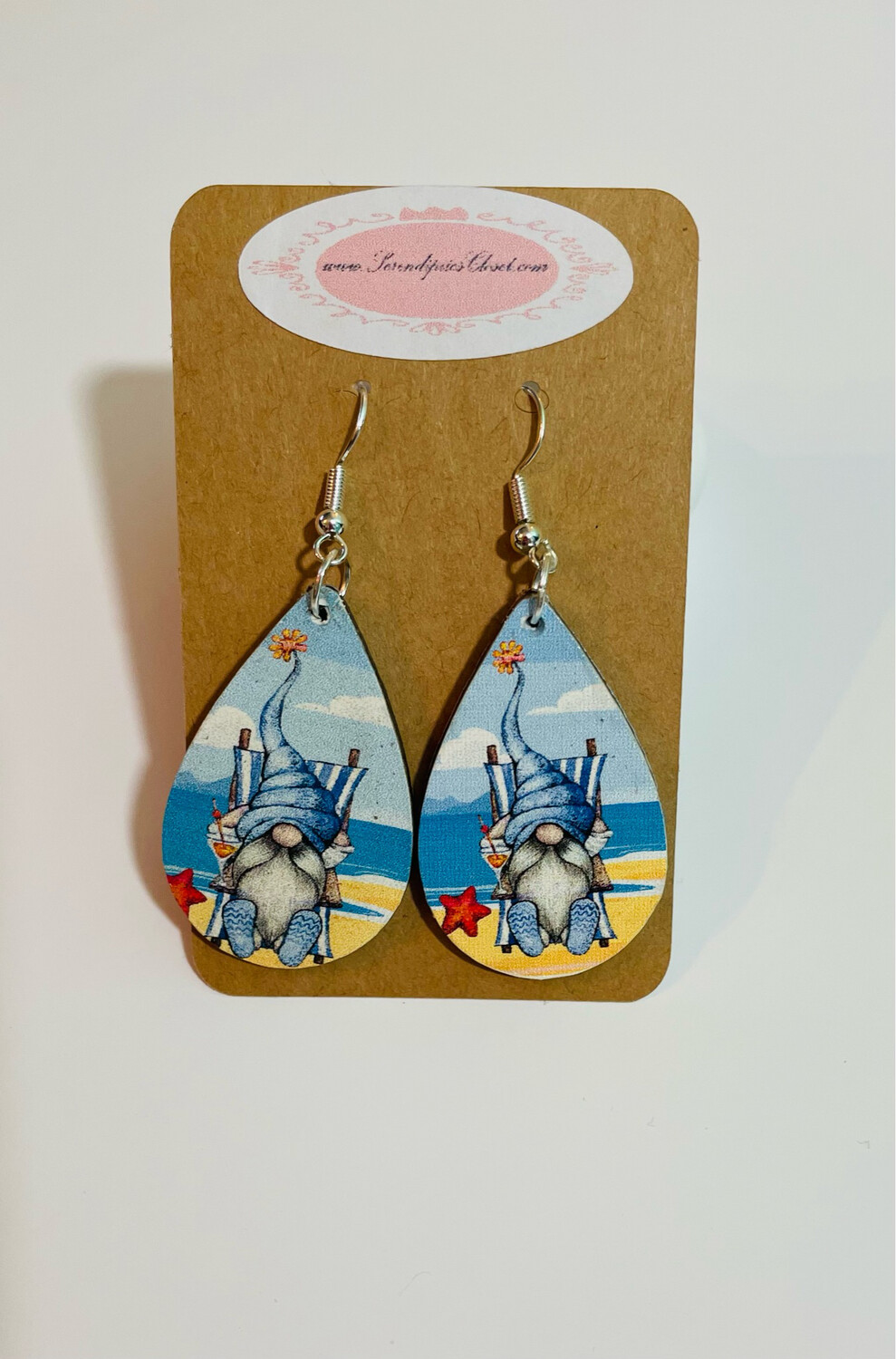Beach Gnome Relaxing With Cocktail Hypoallergenic Fish Hook Earrings