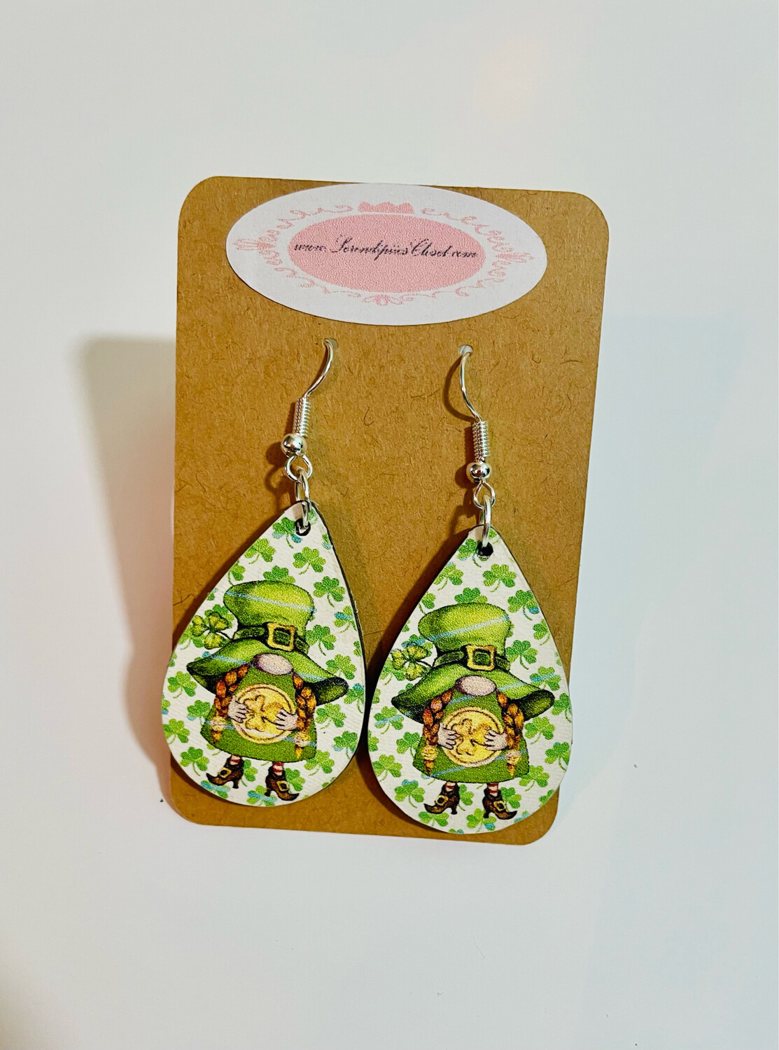 Female Leprechaun With Gold Coin St. Patrick’s Day Fish Hook Earrings