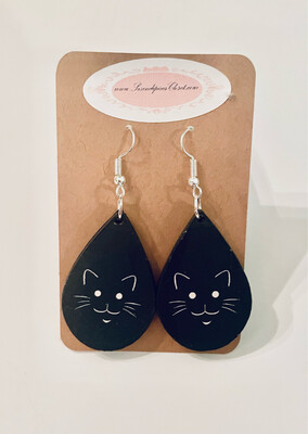 Black Cat Face With Hypoallergenic Fish Hook Earrings