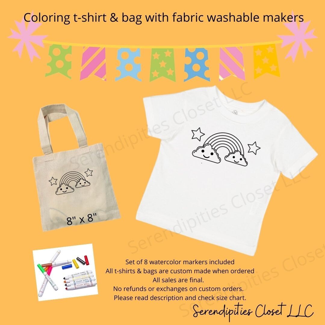 Rainbow with Clouds and Stars Color Your Own T-Shirt Kit
