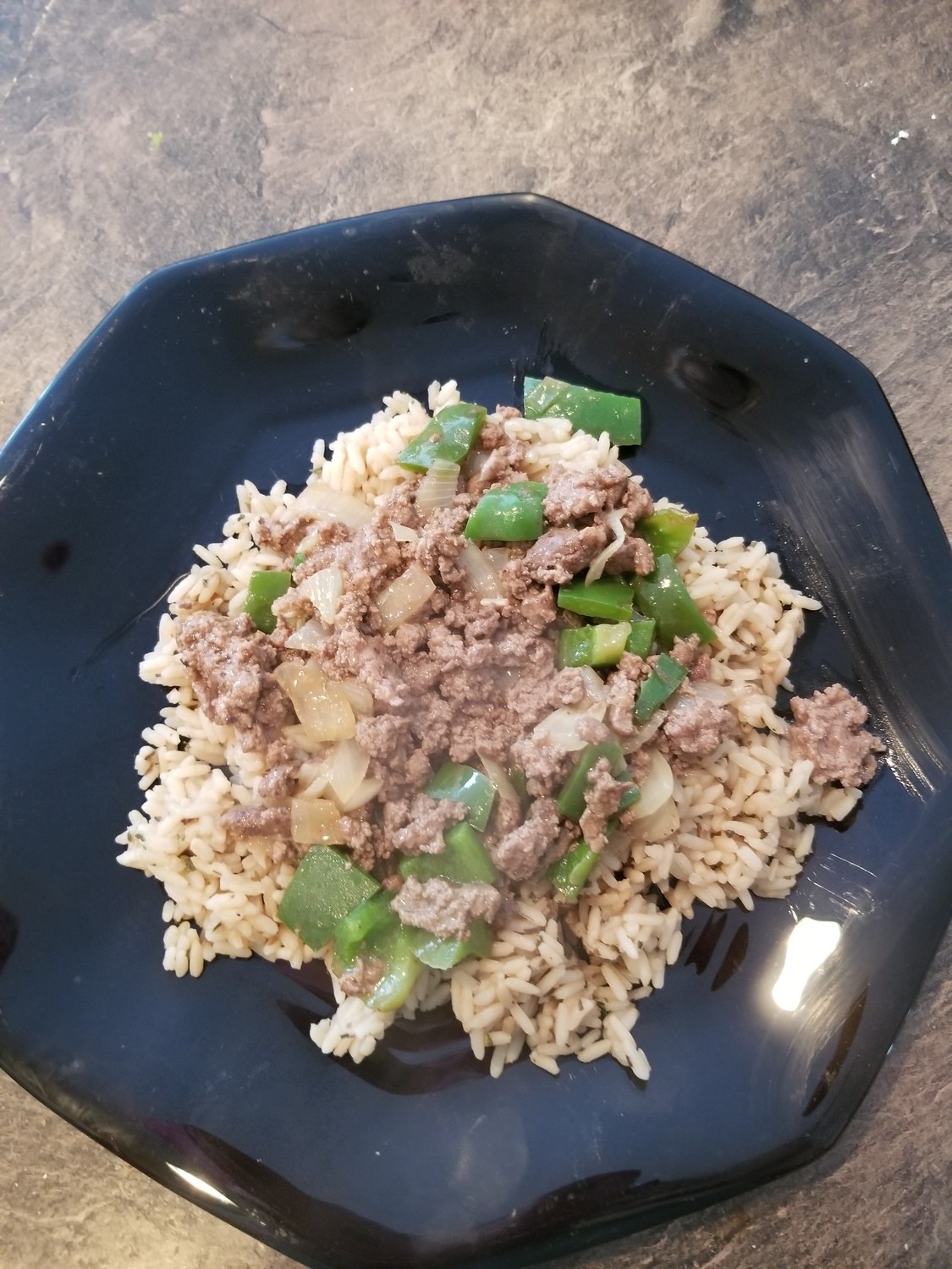 Ground Beef and Pepper Skillet on Rice