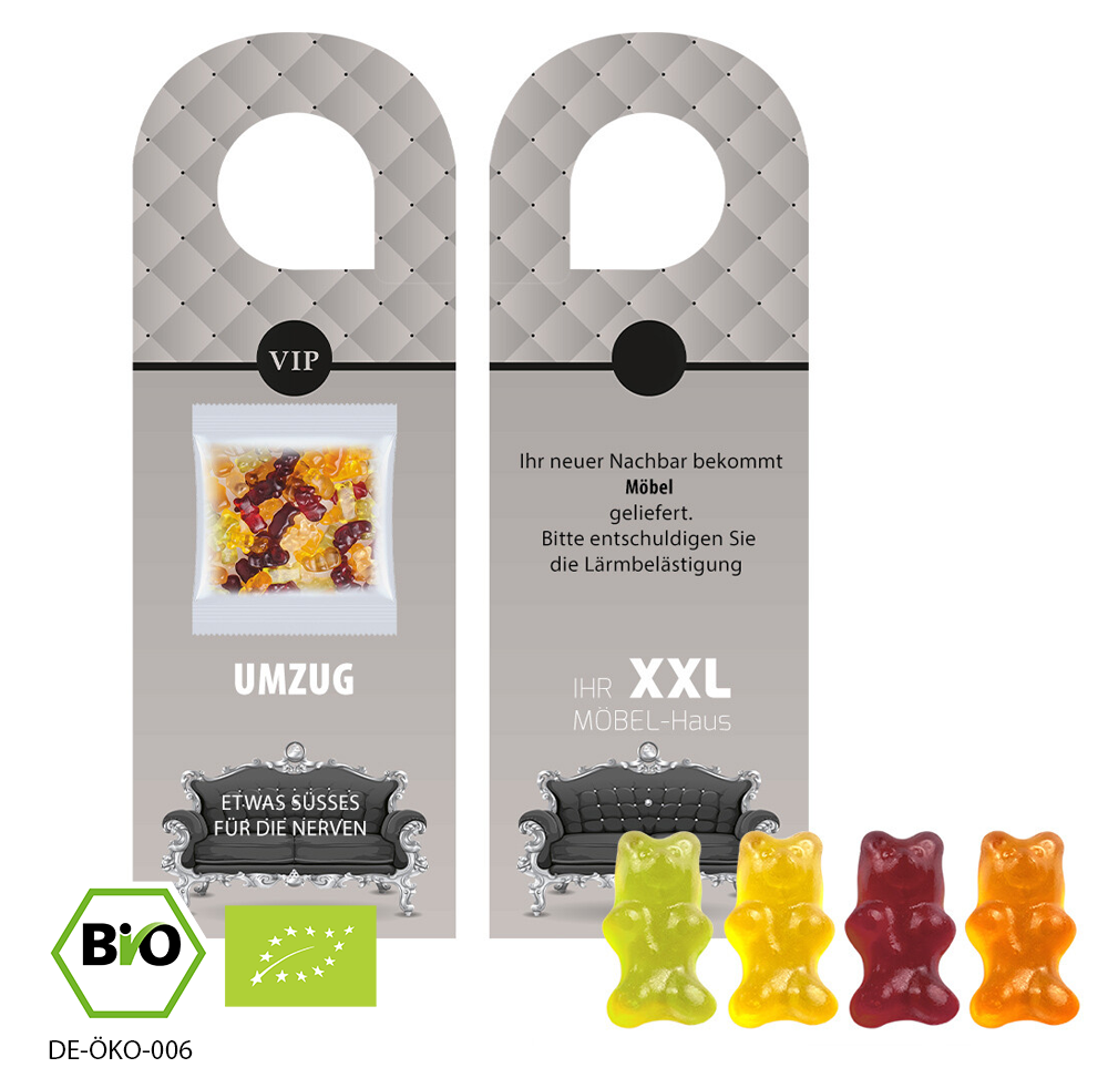 Türhänger mit Bio Gummibärchen ohne Gelatine 10g  (Vegan)