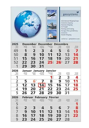 3 Monats-Wandkalender