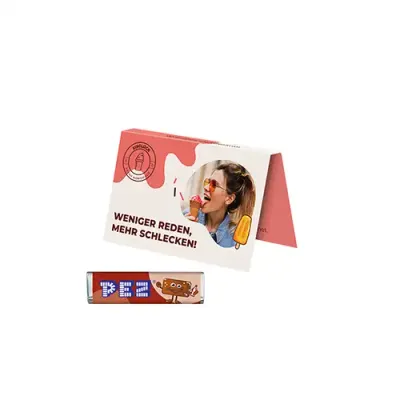 PEZ Bonbonriegel in Werbekarte
