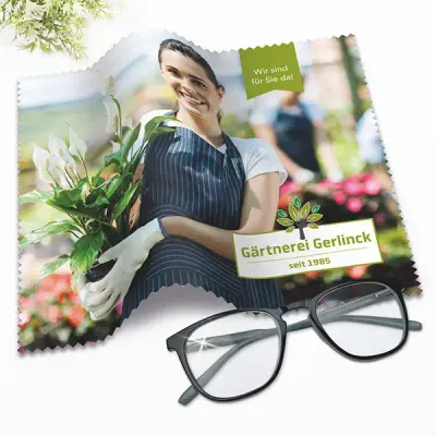 rPET Brillenputztuch mit Papieretui 18 x 18cm