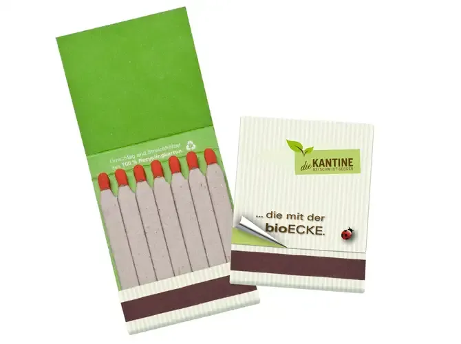 Streichhölzer (14 Zünder) aus recyceltem Karton inklusive Druck auf der Verpackung als Werbegeschenk mit Logo
