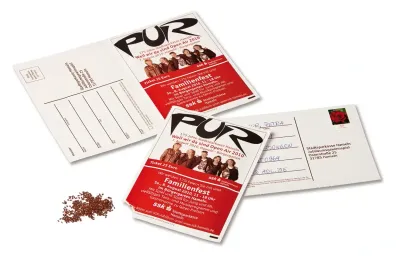 Coupon-Saatpostkarte inklusive Digtialdruck als Giveaway mit Logo