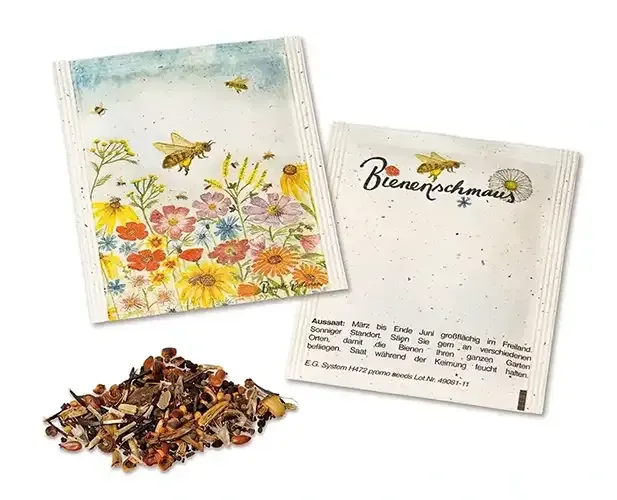 Saattüte Bienenschmaus Veggie Pack mit Logodruck als Werbeartikel