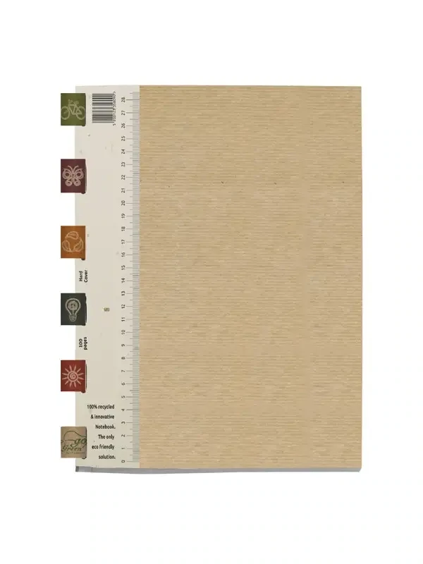 Recycling Notizbuch A4 - komplett aus Papier inklusive Druck auf dem Cover als origineller Werbeartikel mit Logo
