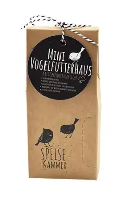 Mini-Vogelfutterhaus aus Naturpappe mit Logostempel oder bedruckem Hangtag als Werbeartikel mit Logo