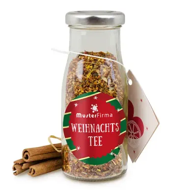 DIY Flasche Weihnachtstee DIY Flasche Weihnachtstee zum Selbermachen inklusive Digitaldruck auf dem Etikett als hochwertiges Werbegeschenk mit Logo