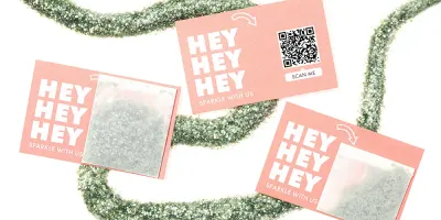 Visitenkarte mit biologisch abbaubarem Glitzer 1g mit Logodruck als Werbegeschenk