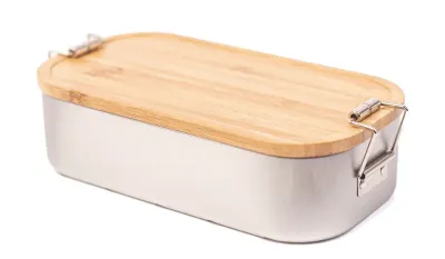 Lunchbox Bambus - Brotdose aus Weißblech mit Bambusdeckel als Werbeartikel mit Logo
