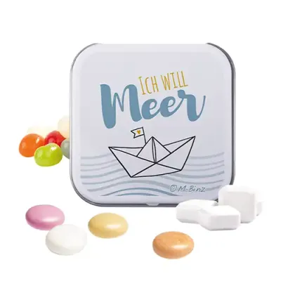 Dose Quadratisch Dose Quadratisch gefüllt mit Bonbons nach Wahl inklusive Druck als Giveaway