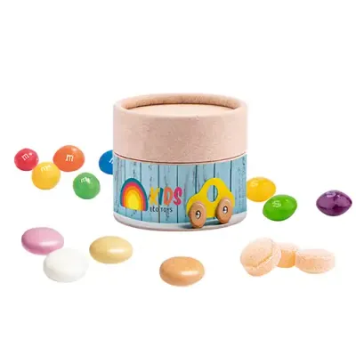 Papierdose Mini Papierdose Eco Mini mit Bonbons nach Wahl gefüllt inklusive Druck auf Etikett als Werbegeschenk