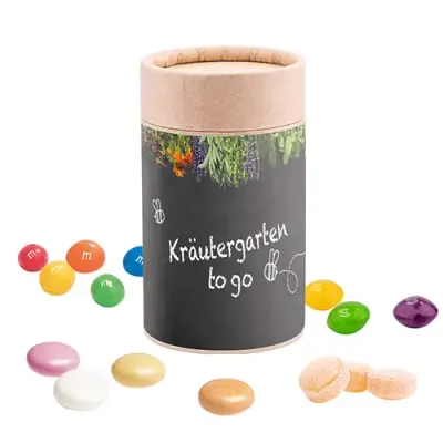 Papierdose Midi mit Füllung nach Wahl inklusive Druck auf dem Etikett als Werbegeschenk