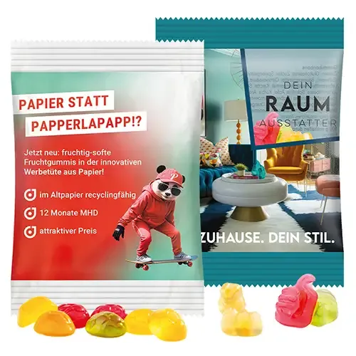 Fruchtgummi Minitüte 15g mit Füllung nach Wahl inklusive Druck auf der Verpackung mit Logo als Giveaway