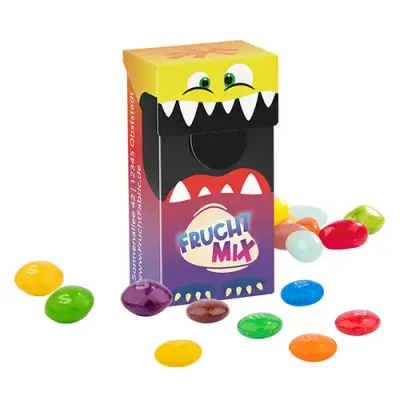 Mini Bonbon Box mit „Klick-Verschluss“ aus Karton mit verschiedenen Füllvarianten inklusive Druck als Giveaway mit Logo
