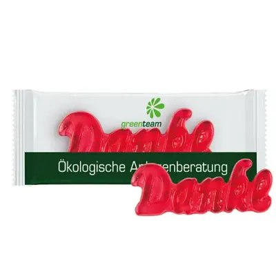 Fruchtgummi Danke 12g Fruchtgummi Danke 12g in Verpackung nach Wahl inklusive Druck auf Verpackung mit Logo als Giveaway