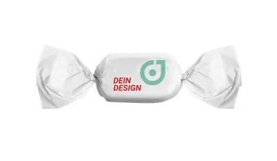 Bonbon im weißen Wickler ungefüllt inklusive Logo und individuellem Druck als Werbegeschenk und Giveaway