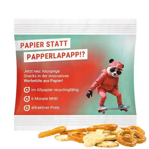 Snack Miditüte mit Füllung nach Wahl Knabber-Mix oder Mini Brezeln inklusive Druck als Giveaway mit Logo