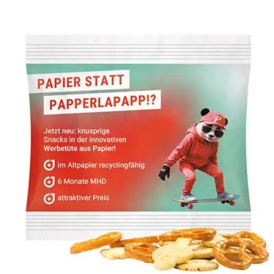 Snack Miditüte Snack Miditüte mit Füllung nach Wahl Knabber-Mix oder Mini Brezeln inklusive Druck als Giveaway mit Logo