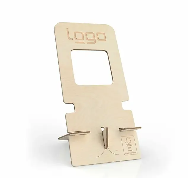 2 in 1 Handyständer flipster® Premium aus FSC®-zertifiziertem Birkenholz mit Lasergravur oder Druck als Werbeartikel mit Logo