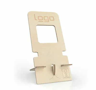 2 in 1 Handyständer flipster® Premium aus FSC®-zertifiziertem Birkenholz mit Lasergravur oder Druck als Werbeartikel mit Logo