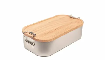 Lunchbox Buche - Brotdose aus Weißblech und Buchendeckel mit deinem Design als Werbeartikel mit Logo