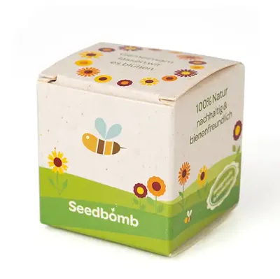 Seedbomb im Würfel Seedbombs / Saatkugeln im Kartonwürfel mit Logo als Werbemittel
