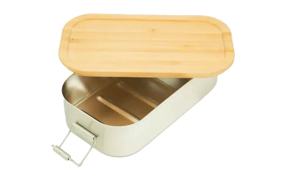 Kleine Brotdose Bambus-Edelstahl mit deinem Design als Werbegeschenk mit Logo