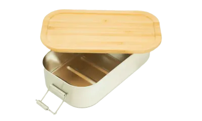 Kleine Brotdose Bambus-Edelstahl mit deinem Design als Werbegeschenk mit Logo