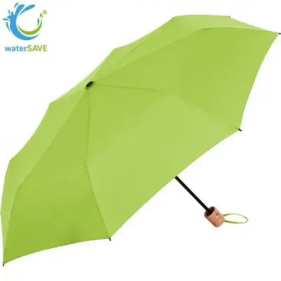 waterSAVE Mini-Taschenschirm ÖkoBrella mit Holzgriff und Druck als hochwertiges Werbegeschenk für Kunden und Mitarbeiter