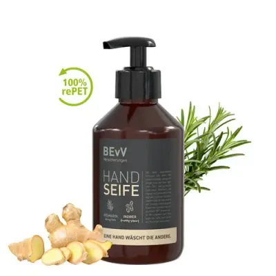 Handseife Rosmarin-Ingwer 250ml inklusive Digitaldruck auf dem Etikett als Werbeartikel mit Logo