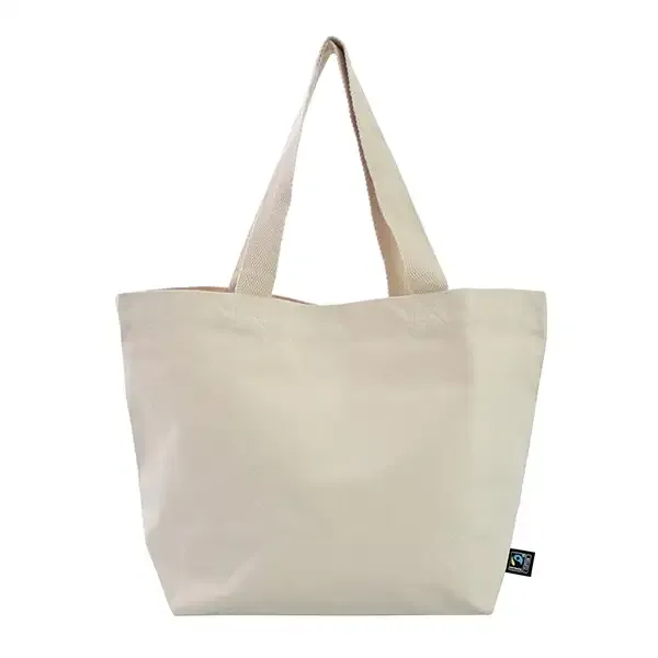 Fairtrade-Tasche Hugo mit Logo bedrucken: geräumiger Shopper aus 390 g/m² Fairtrade-Baumwolle mit Bodenfalte, langen Henkeln 