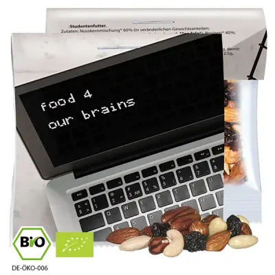 Bio Studentenfutter 30g (Vegan) Bio Studentenfutter 30g (Vegan) inklusive Druck auf Karton-Werbereiter als Werbeartikel mit Logo